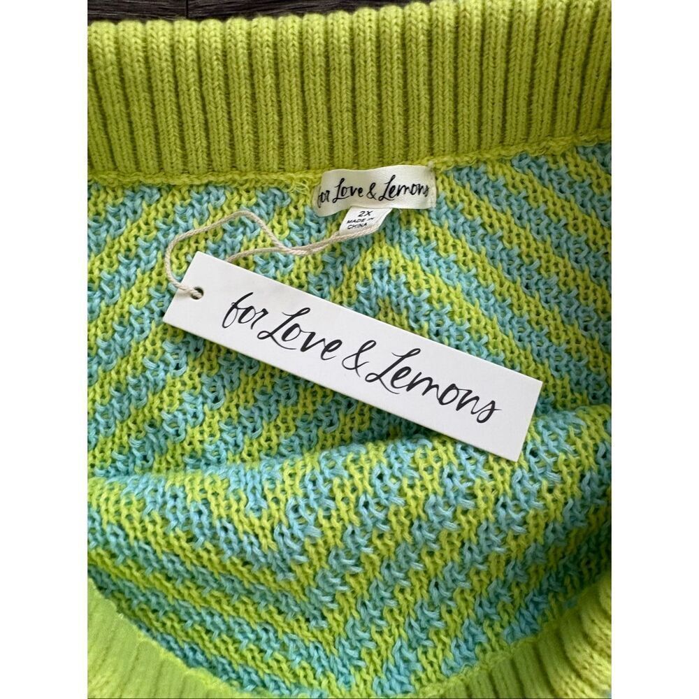 NWT For Love & Lemons Jacinda Green & Blue Knit Crop Tank & Skirt Set Size 2X - Picture 9 of 11